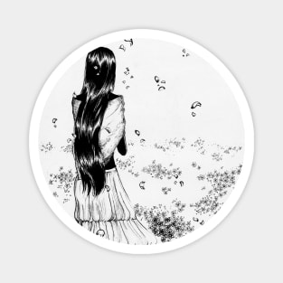 Drawing of a girl standing in the flower Magnet